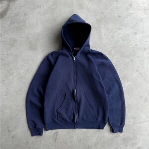 Vintage 90s USA Olympics Full-Zip Navy Blue Blank Hoodie - L